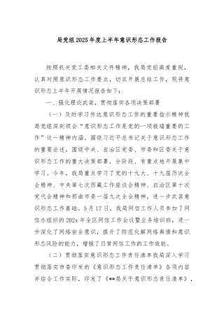 局党组 2025 年度上半年意识形态工作报告