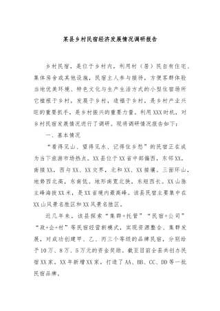 某县乡村民宿经济发展情况调研报告