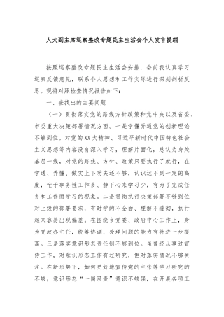 人大副主席巡察整改专题民主生活会个人发言提纲