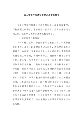 深入贯彻作风建设专题开展情况报告