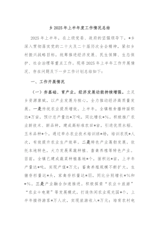 乡2025年上半年度工作情况总结