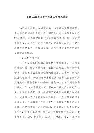 乡镇2025年上半年党建工作情况总结