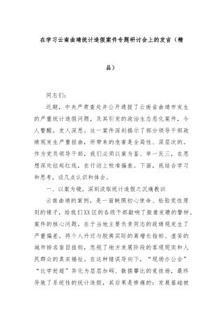 在学习云南曲靖统计造假案件专题研讨会上的发言（精品）