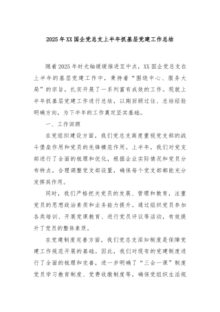 2025 年 XX 国企党总支上半年抓基层党建