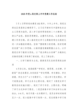 2025年党x局支部上半年党建工作总结