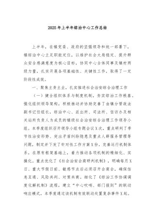 2025年上半年综治中心工作总结
