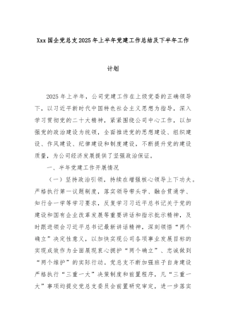Xxx国企党总支 2025 年上半年党建工作总结及下半年工作计划