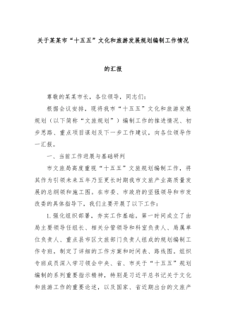 关于某某市“十五五”文化和旅游发展规划编制工作情况的汇报