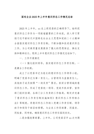 国有企业 2025 年上半年意识形态工作情况总结