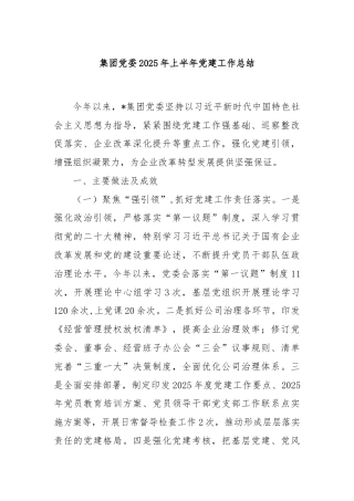 集团党委 2025 年上半年党建工作总结