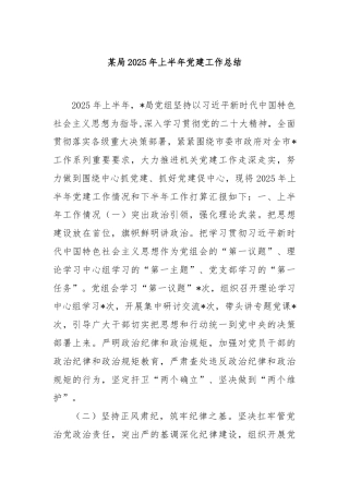 某局 2025 年上半年党建工作总结