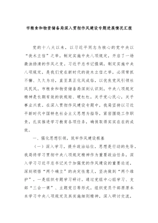 市粮食和物资储备局深入贯彻作风建设专题进展情况汇报