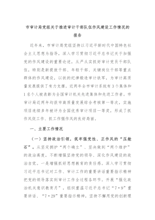 市审计局党组关于推进审计干部队伍作风建设工作情况的报告
