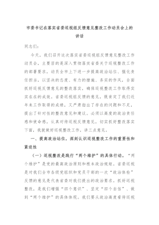 市委书记在落实省委巡视组反馈意见整改工作动员会上的讲话