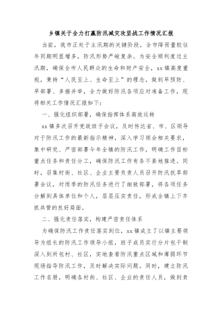乡镇关于全力打赢防汛减灾攻坚战工作情况汇报