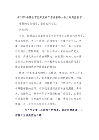 在2025年度全市优秀党务工作者表彰大会上的典型发言