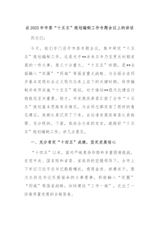 在2025年市委“十五五”规划编制工作专题会议上的讲话