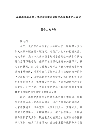 在省委常委会深入贯彻作风建设专题查摆问题情况检视交流会上的讲话