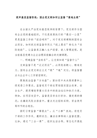 筑牢基层监督防线：国企党支部如何让监督“落地生根”