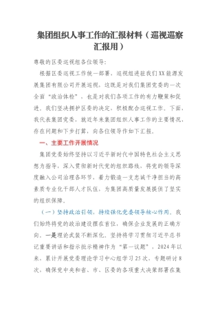 集团组织人事工作的汇报材料（巡视巡察汇报用）