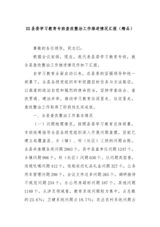 XX县委学习教育专班查改整治工作推进情况汇报（精品）