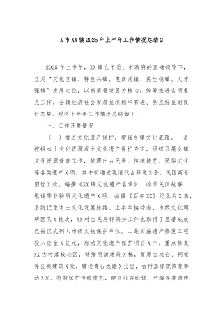 X市XX镇2025年上半年工作情况总结2