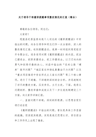关于领导干部履职提醒事项整改情况的汇报（精品）