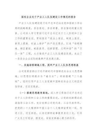 国有企业关于产业工人队伍建设工作情况的报告