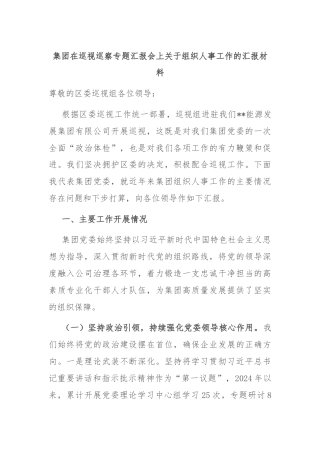 集团在巡视巡察专题汇报会上关于组织人事工作的汇报材料