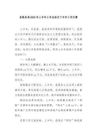 县税务局2025年上半年工作总结及下半年工作打算