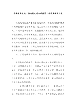 县委直属机关工委违规吃喝专项整治工作进展情况汇报