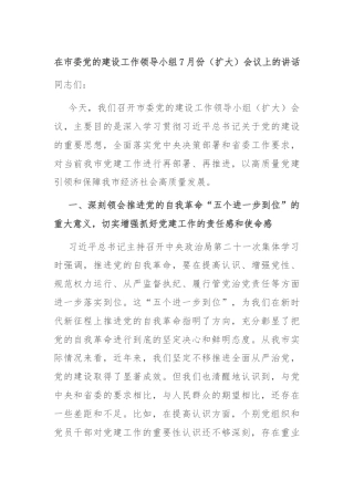 在市委党的建设工作领导小组7月份（扩大）会议上的讲话