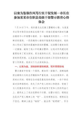 以案为鉴强作风笃行实干促发展—市长在参加某某市在职县处级干部警示教育心得体会