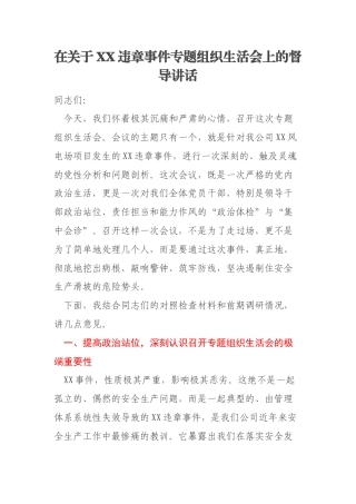 在关于XX违章事件专题组织生活会上的督导讲话