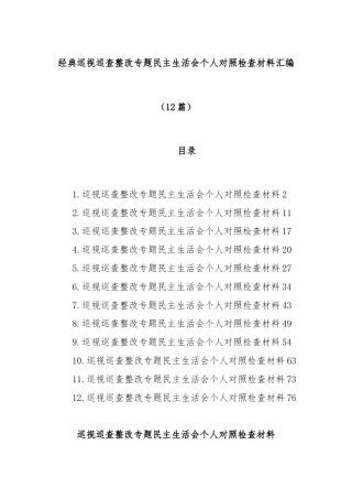 (12篇)经典巡视巡查整改专题民主生活会个人对照检查材料汇编