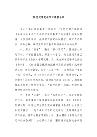 XX党支部党纪学习教育总结