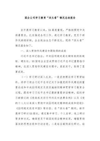 国企公司学习教育“回头看”情况总结报告