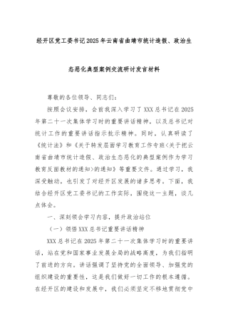 经开区党工委书记2025年云南省曲靖市统计造假、政治生态恶化典型案例交流研讨发言材料