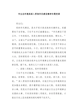 市生态环境局深入贯彻作风建设精神专题党课