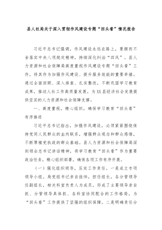 县人社局关于深入贯彻作风建设专题“回头看”情况报告