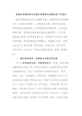 县税务局推进综合治税打造精诚共治新格局工作报告