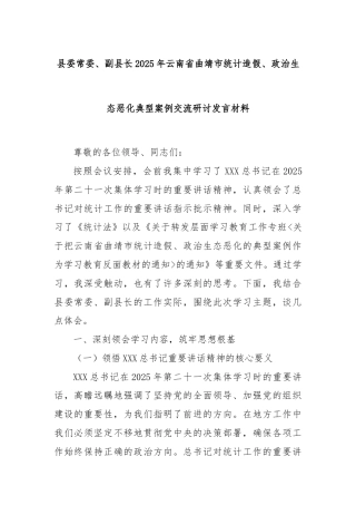 县委常委、副县长2025年云南省曲靖市统计造假、政治生态恶化典型案例交流研讨发言材料