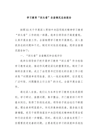 学习教育“回头看”自查情况总结报告