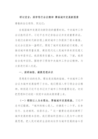 研讨发言：深学笃行会议精神 擘画城市发展新图景