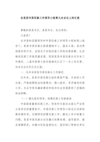 在某某市委巡察工作领导小组第九次会议上的汇报
