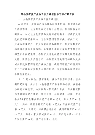 某县国有资产盘活工作开展情况和下步打算汇报