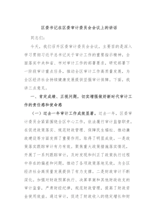 区委书记在区委审计委员会会议上的讲话