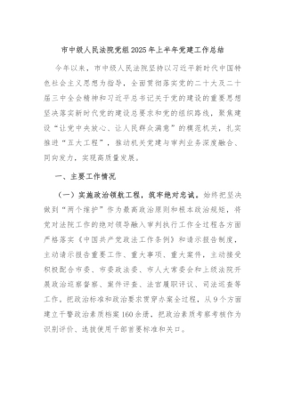 市中级人民法院党组2025年上半年党建工作总结