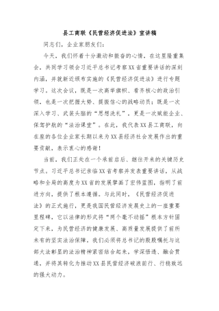 县工商联《民营经济促进法》宣讲稿