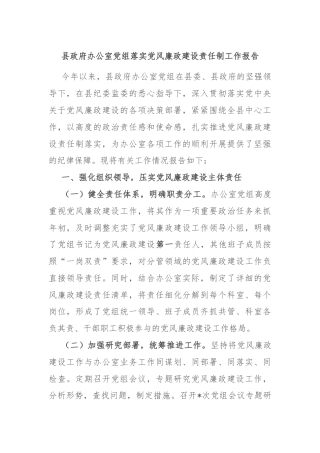 县政府办公室党组落实党风廉政建设责任制工作报告